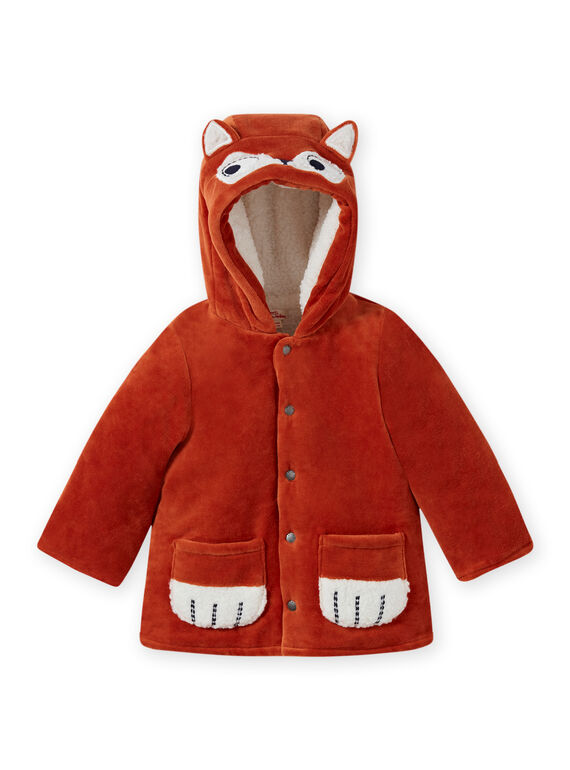 Jungen-Cord-Parka mit Kapuze und Fuchs-Muster MUGROPAR / 21WG1051PAR408