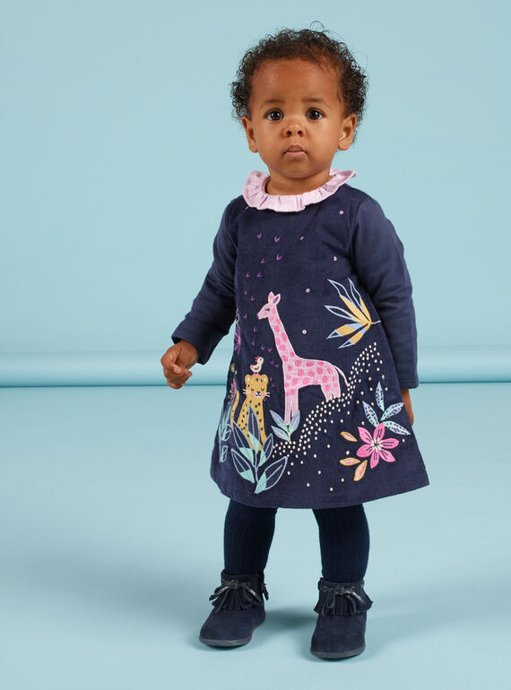 Baby Mädchen marineblaues Samtkleid mit gestickten Savannahs MIPLAROB1 / 21WG09O3ROBC202