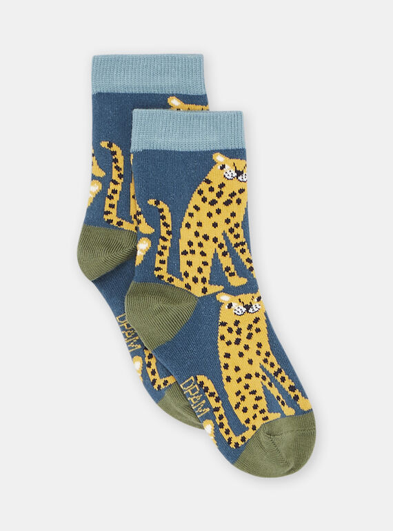 Türkisfarbene Socken mit Leopardenmuster, Jungen SYOJOCHO1 / 23WI02B5SOQC217