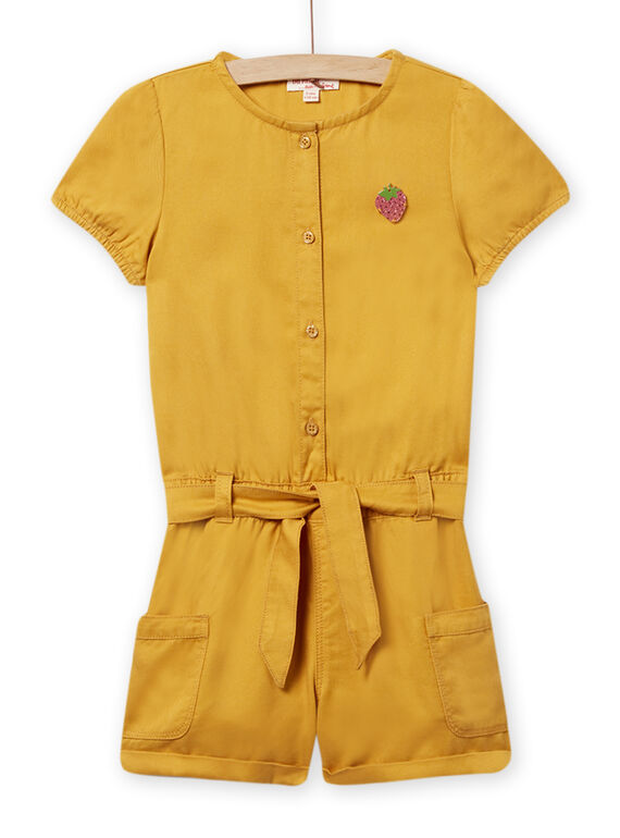 Safranfarbener kurzer Overall für Kinder Mädchen mit Erdbeermuster NAHOCOMB / 22S901T2SAC109