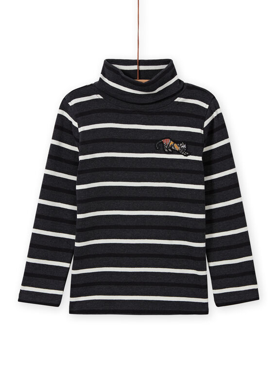 Grauer gestreifter Rollkragenpullover für Jungen MOHISOUP / 21W902U1SPL944