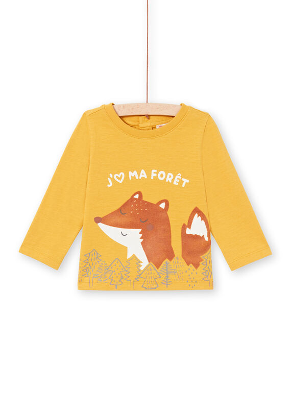 Senfgelbes Langarm-T-Shirt für Baby-Jungen mit Fuchs- und Waldmotiv MUSAUTEE2 / 21WG10P2TMLB106