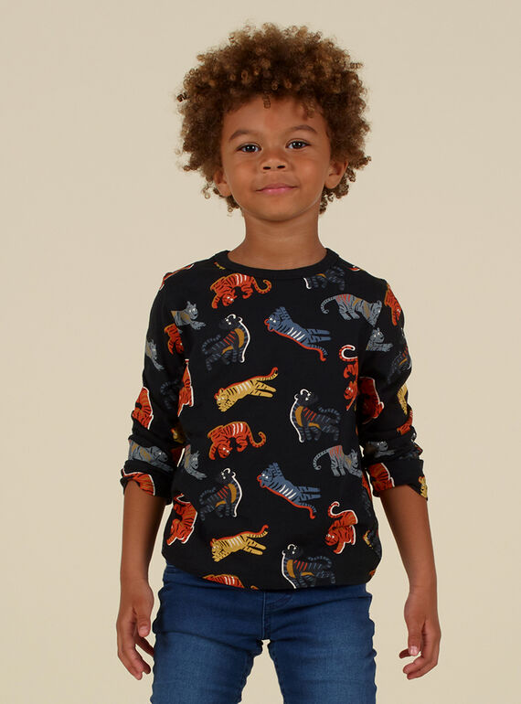 Schwarzes Langarm-T-Shirt für Jungen mit Tiger-Print MOHITEE3 / 21W902U2TMLJ915