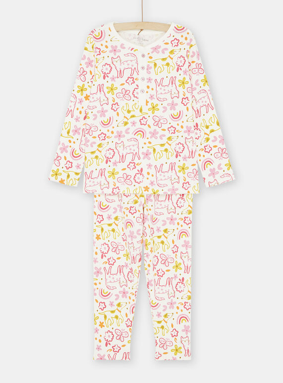 Schlafanzug in Ecru, Rosa und Gelb mit Fantasiemuster, Mädchen SEFAPYJBOW / 23WH1134PYJ001