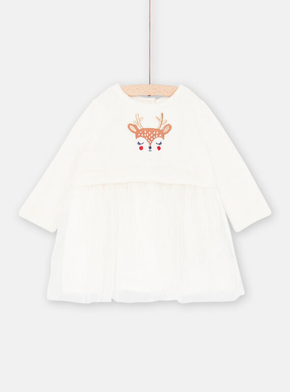 Ecrufarbenes Weihnachtskleid für Baby-Mädchen SIWAYROB2 / 23WG09S1ROB001