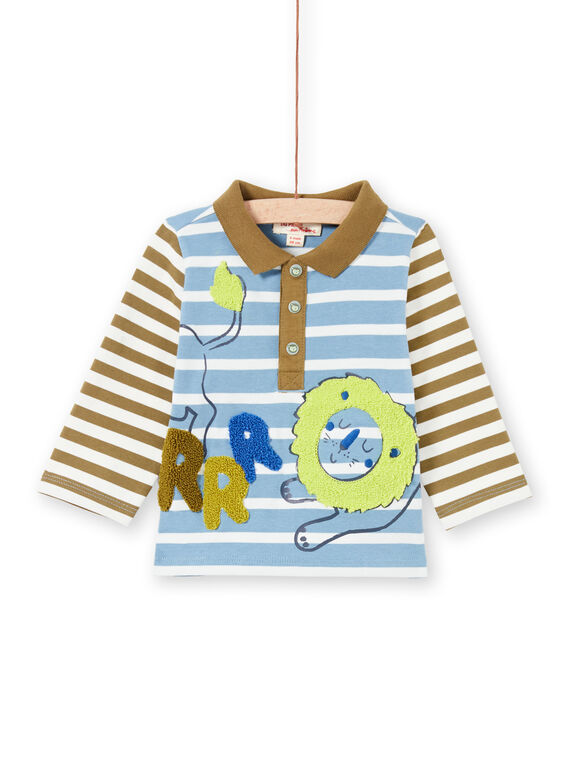 Baby Boy's sky und khaki gestreiftes Poloshirt MUKAPOL / 21WG10I1POL020