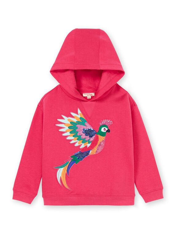 Rosa Kapuzenpulli mit Papageienmotiv-Stickerei LANAUSWEA / 21S901P1SWEF507