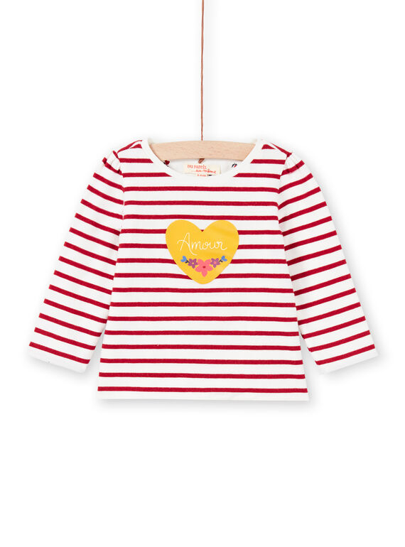 Weißes und rotes Wende-T-Shirt für Baby-Mädchen MIMIXTEE / 21WG09J1TML001