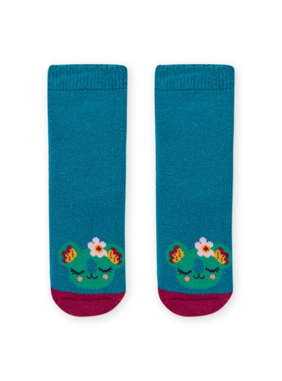 Türkisblaue Socken mit Tiermotiv Baby Mädchen MYIJOSOQB3 / 21WI0915SOQC217