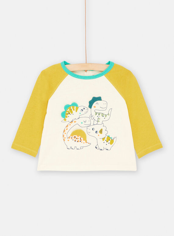 Elfenbein- und senffarbenes T-Shirt mit Dinosaurier-Animationen für Baby-Jungen SUVERTEE1 / 23WG10J3TML005