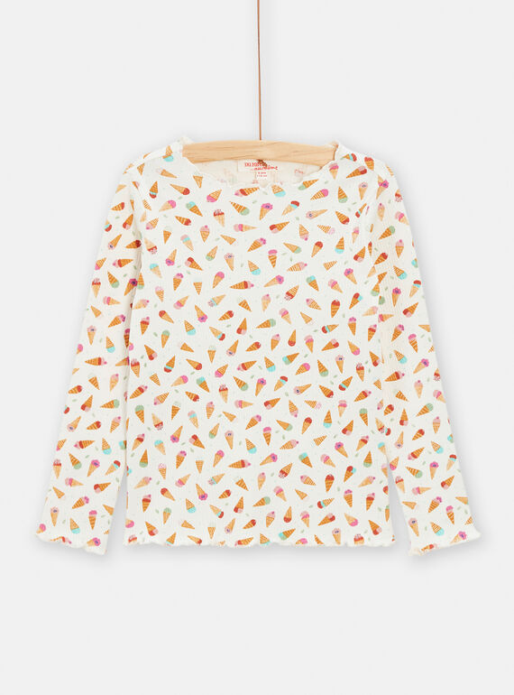 Weißes T-Shirt mit Eisaufdruck für Mädchen TAJOTEE3 / 24S901B1TML001