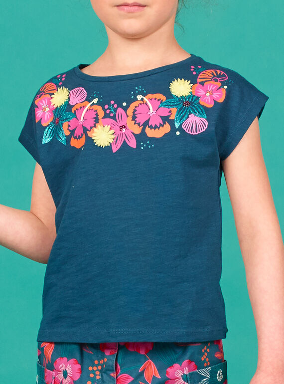 T-Shirt mit kurzen Ärmeln, gedruckte Blumen Animation und im Relief am Halsausschnitt LABONTI2 / 21S901W3TMC716