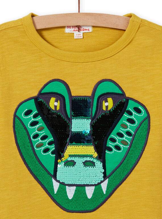 Gelbes Krokodil-T-Shirt für Jungen mit Wendepailletten MOKATEE2 / 21W902I3TML106