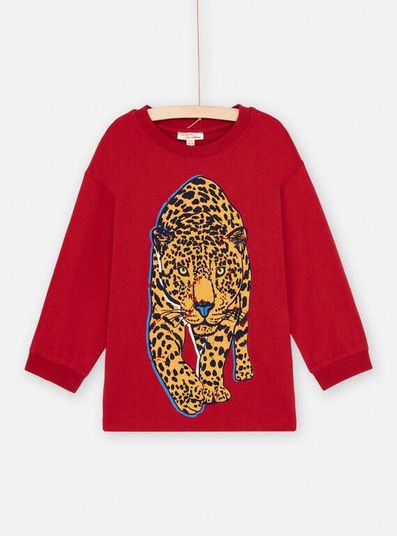 Granatrotes T-Shirt mit Panther-Motiv für Jungen SOFORTEE2 / 23W902K4TML511