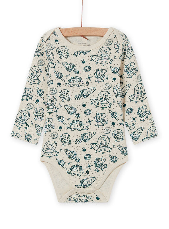 Baby Boy's ecru und blau Raum drucken lange Ärmel Bodysuit MEGABODCHA / 21WH14C2BDL080