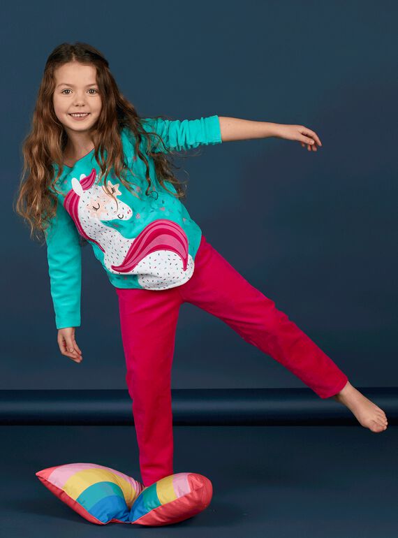 Kinder-Pyjama Mädchen türkis Einhorn-Design LEFAPYJLIC / 21SH1153PYJ209