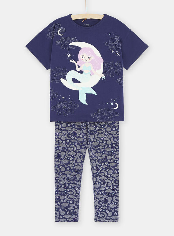 Blauer Pyjama mit Meerjungfrauenmotiv auf dem Mond, Mädchen SEFAPYJMOO / 23WH1131PYJ703