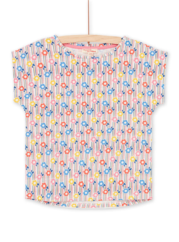 Rosa und blaues T-Shirt mit Streifen und Blumendruck Kind Mädchen LAHATI2 / 21S901X2TMC001