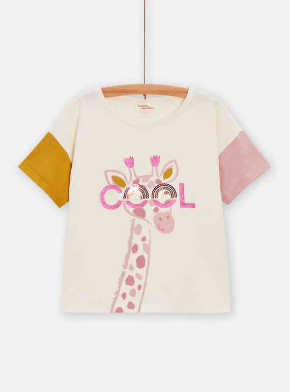 Ecrufarbenes T-Shirt mit animierter Giraffe mit Brille für Mädchen TACRITI1 / 24S901L3TMC003