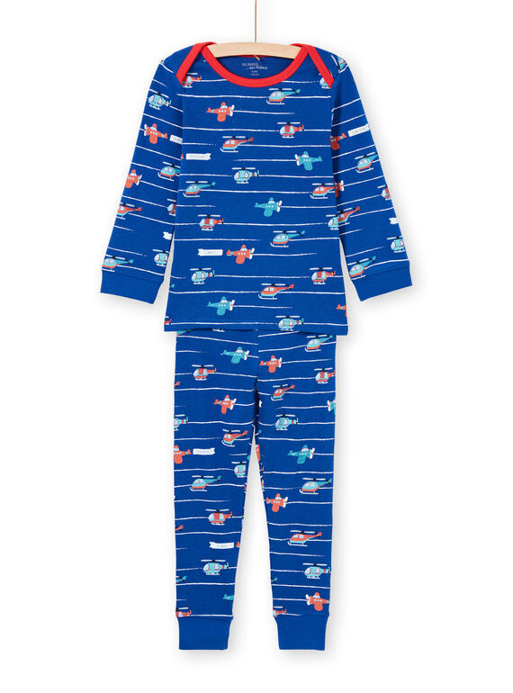 Baby-Jungen blau und rot gestreift und Hubschrauber Druck Pyjama-Set MEGOPYJAVIO / 21WH1285PYJC214