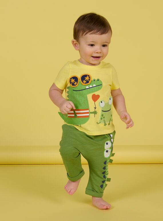 Baby Junge gelbes T-Shirt mit Krokodil und Frosch-Animationen NUHOTI1 / 22SG10T1TMC103