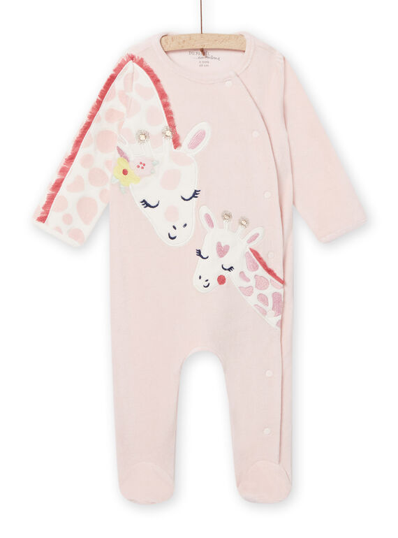 Pastellrosa Samtstrampler mit Giraffenmotiven Baby Mädchen NEFIGREMAM / 22SH13G5GRED326