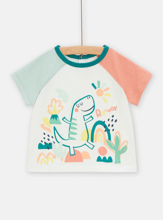 Baby-Jungen-T-Shirt in Ecru mit Dinosauriermotiv TUCOTEE1 / 24SG10N3TMC003