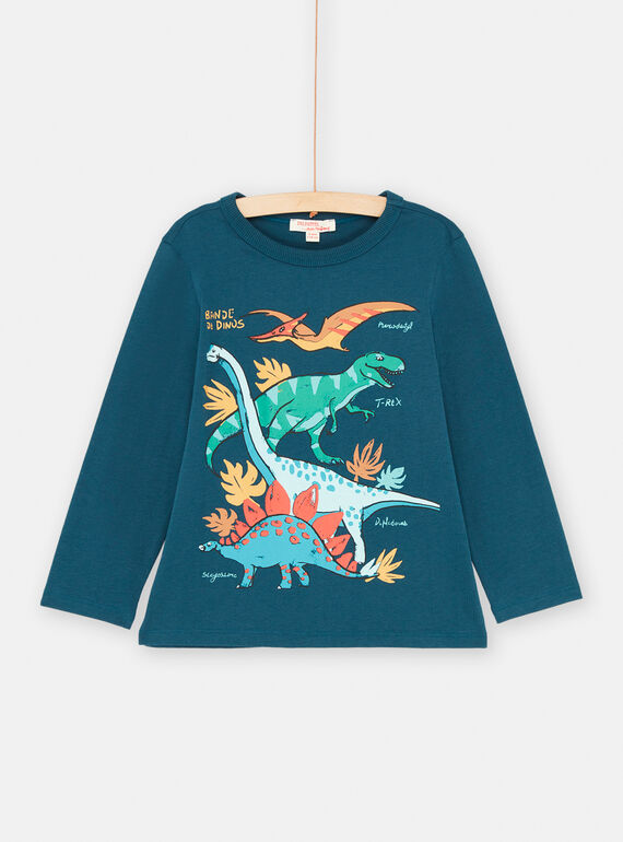 Neptunblaues T-Shirt mit Dinosaurier-Motiven für Jungen SOVERTEE3 / 23W902J1TML622