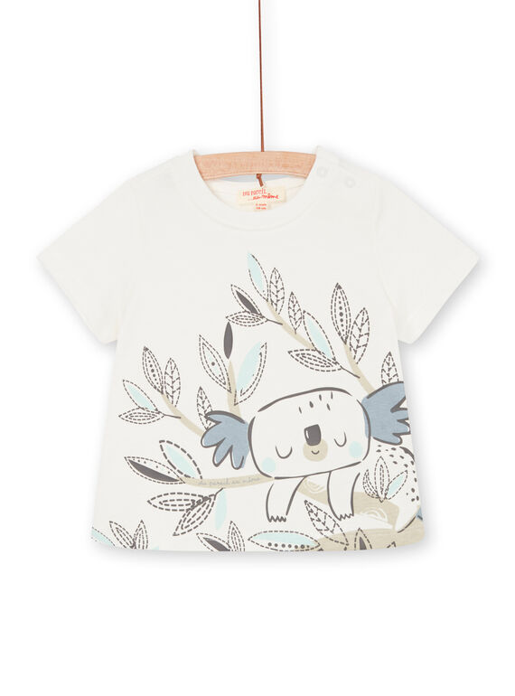 T-shirt ecru und khaki baby boy LUPOETEE3EX / 21SG10Y1TMC001