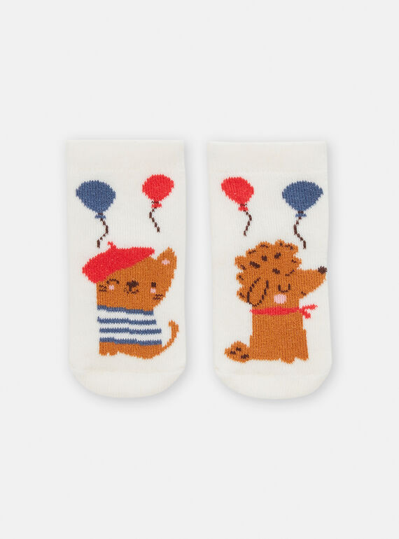 Weiße Socken mit Katzen- und Hundemotiven für Mädchen TOU1CHO2 / 24SF42H1SOQA001