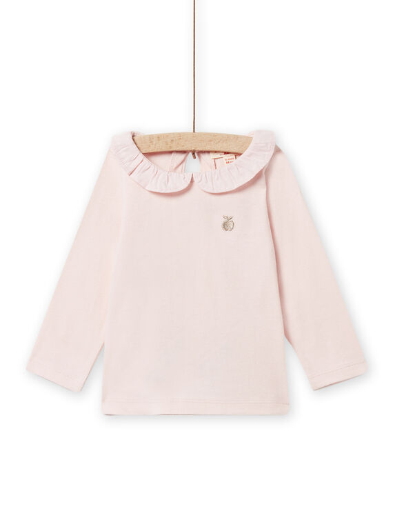 Baby Mädchen Puderrosa Rüschenkragen T-Shirt NIJOBRA2 / 22SG0973BRAD327