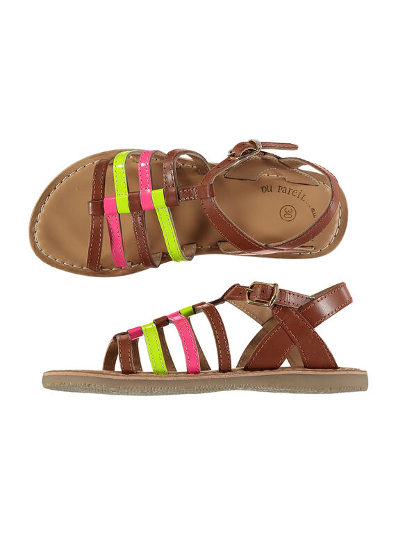 Sandalen aus neonfarbenem Leder für draußen Mädchen FFSANDVIA / 19SK35C7D0E030