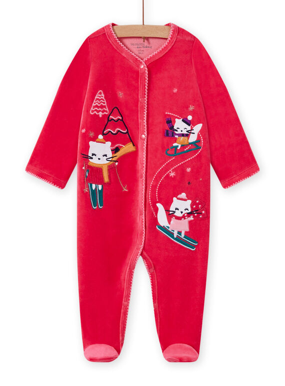 Rosa Samtstrampler mit Bergkätzchen-Muster Baby Mädchen MEFIGRESKI / 21WH1393GRE308