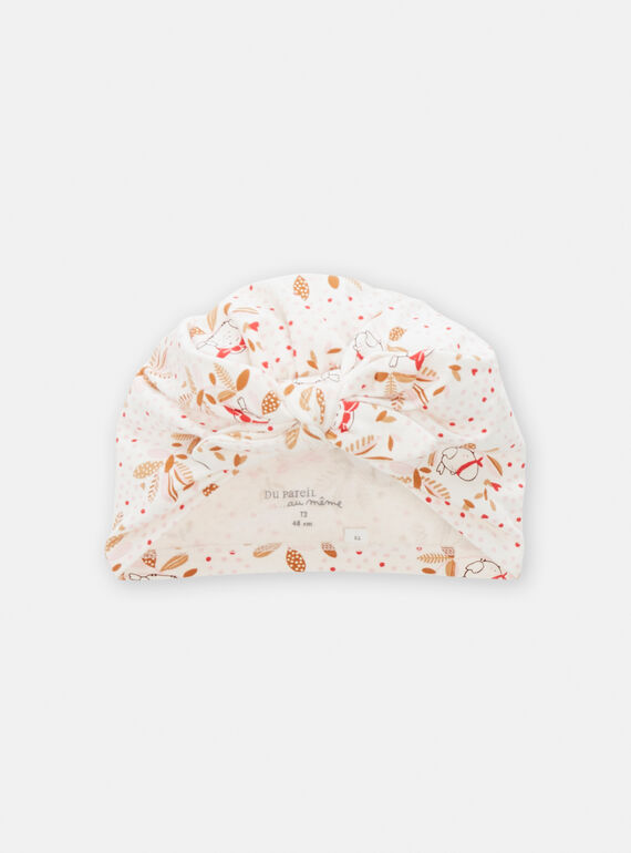 Baby-Turban für Mädchen in Off-White mit Punkten, Vogel und Blättern bedruckt TOU1BAN / 24SF40H1CHAA001