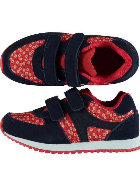 Sneakers Material-Mix Textil und Leder marineblau und rosa Kind Mädchen GFBASROU / 19WK35I2D3F050