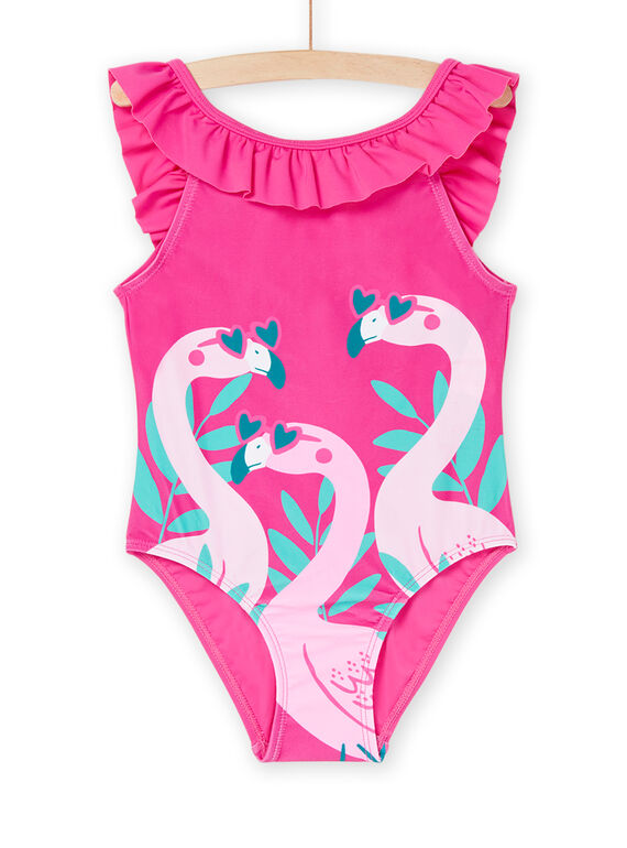 Einteiliger Badeanzug in Johannisbeere mit Flamingos bedruckt. RYAMER4 / 23SI01R3MAID307