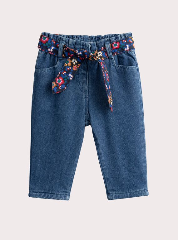 Blaue Jeans mit Blumengürtel für Baby Mädchen  VIROJEAN / 24WG09P1JEA070