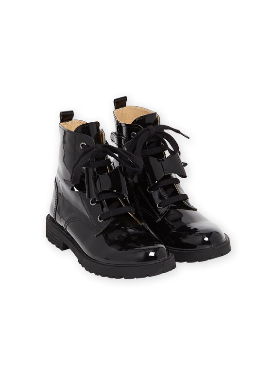 Schwarze Lackstiefel Kind Mädchen mit Schleifendetail MABOOTNOEUD / 21XK3553D0D090