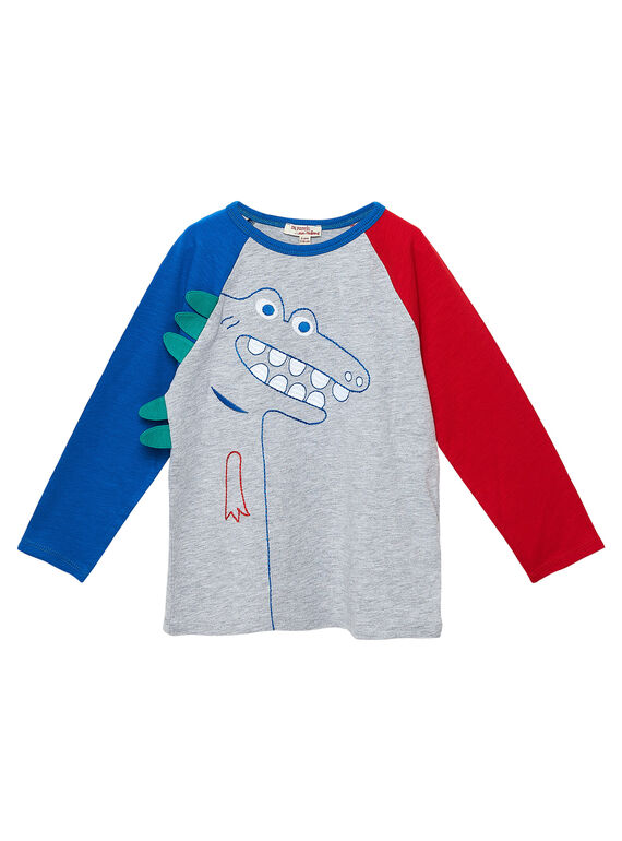Langärmeliges Raglan-T-Shirt für Jungen, mit Color Block und aufgesticktem Dinosaurier JOGRATEE2 / 20S902E1TMLJ920