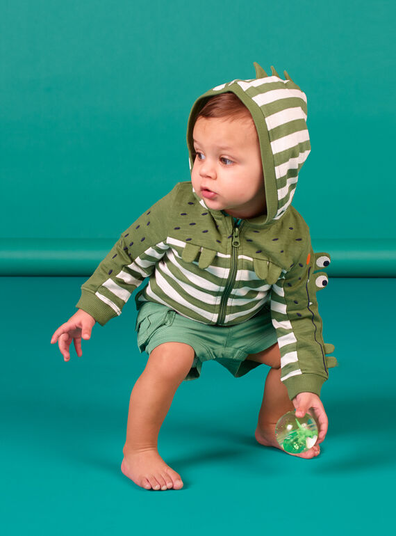 Khaki und weiß gestreifter Baby-Jungen-Kapuzenpullover LUVERGIL / 21SG10Q1GIL604