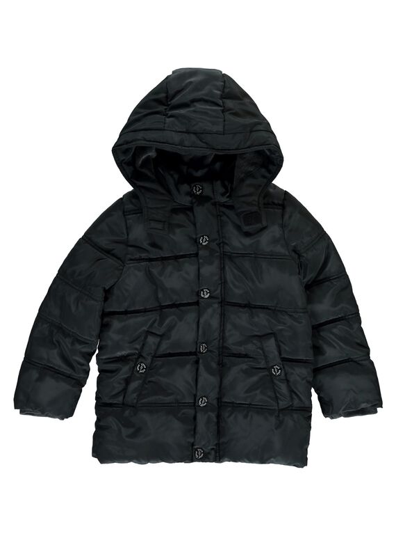 Boys' black hooded padded jacket DOCHODOU2 / 18W902E2BLO090