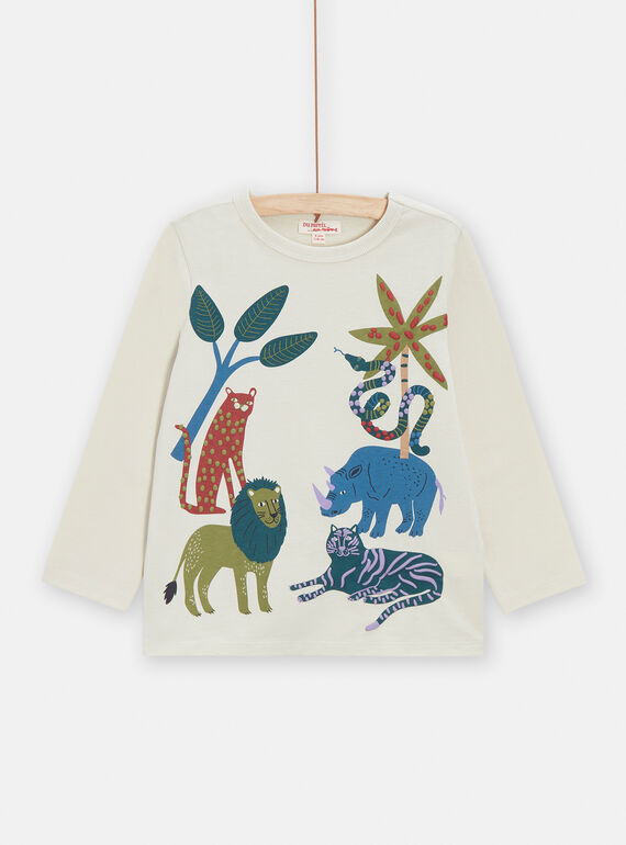 Jungen-T-Shirt in Ecru mit Dschungel-Animation VODATEE3 / 24W90222TML810
