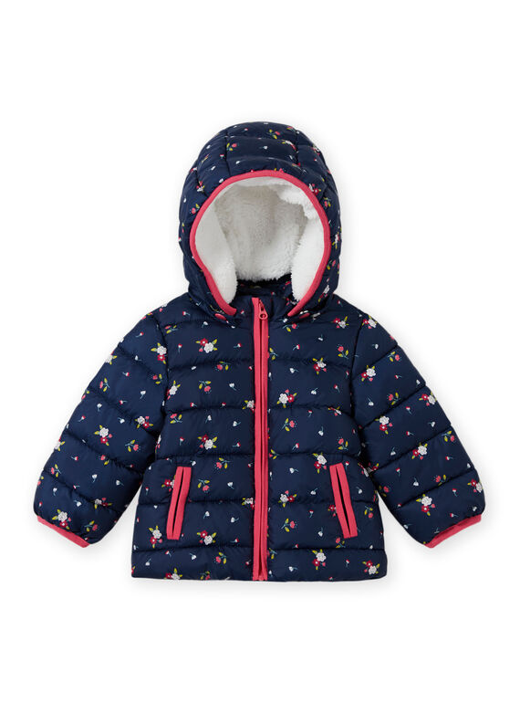 Baby Girl's Marineblau Floral Print Hooded Tröster MIKADOU / 21WG0952D3E070