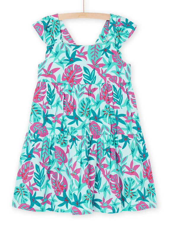 Türkisfarbenes Kleid mit Blättermuster RAJOROB4 / 23S90191ROBC215