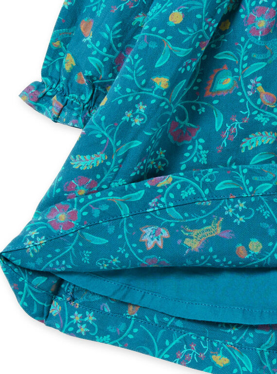 Baby Mädchen Kleid mit langen Ärmeln in blau mit Blumendruck MITUROB1 / 21WG09K3ROB714