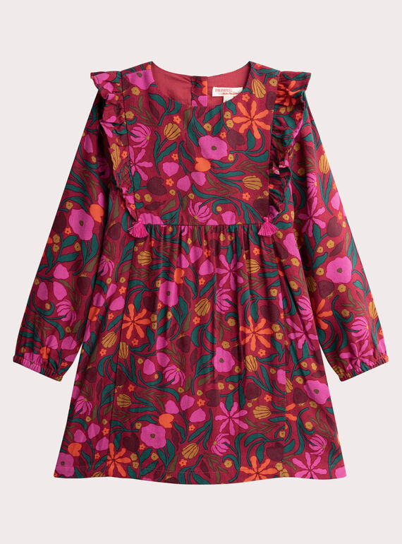 Rotes Kleid mit Blumendruck für Mädchen  VAKOROB1 / 24W90133ROBF529