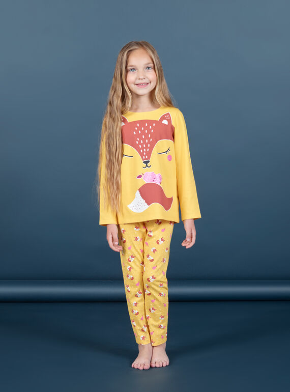 Mädchen gelb und orange Pyjama-Set T-Shirt und Hose MEFAPYJFOX / 21WH1174PYG010