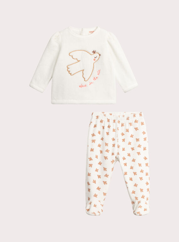Pyjama Ecru aus Fleece für Baby Mädchen  VEFIPYJVOL / 24WH1391PYJ001