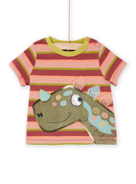 Rosa und grünes T-Shirt mit Streifenmuster RUMAGTI2 / 23SG10T2TMCF511