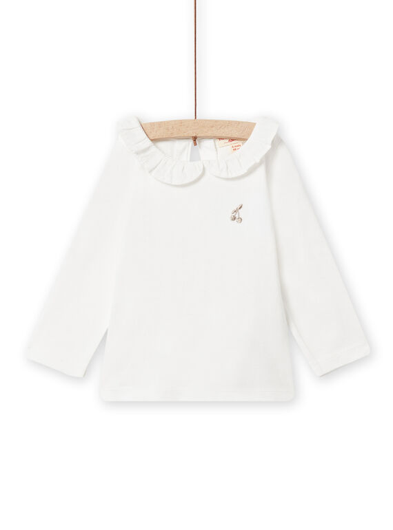 Baby Mädchen Off White Ruffle Collar T-Shirt NIJOBRA3 / 22SG0972BRA001